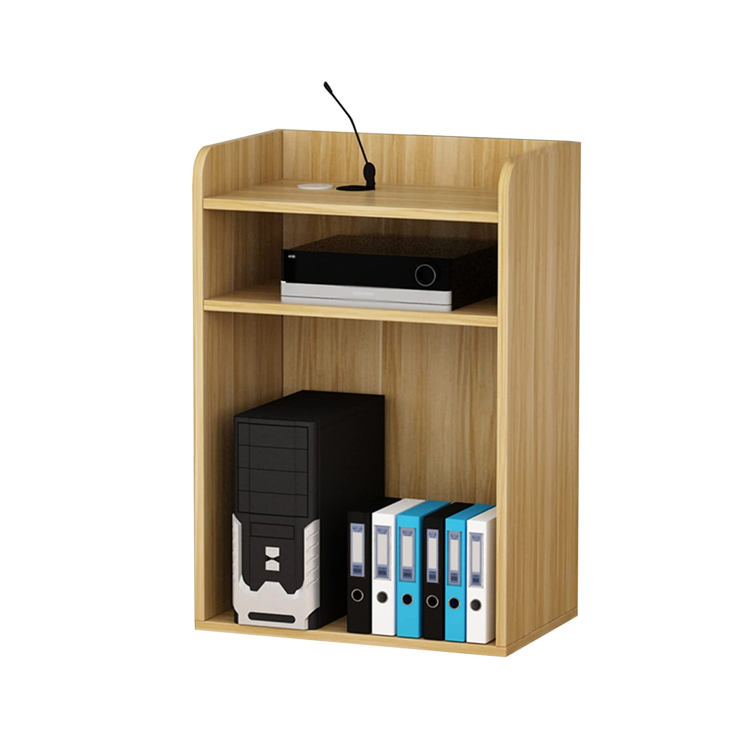 FAiruo Stand Up Lectern Podium,Standing Desk Host Stage Speaking Reading Table for Classroom with Wire Hole, Apply to Conference Auditorium/Light Walnut/63x40x110cm