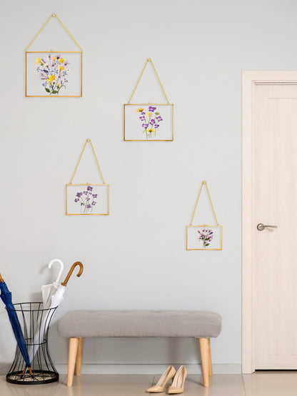 REDHUGO Hanging Pressed Flower Frame Handmade, Double Glass Picture Frame Floater frame Floating Frame for Pressed Flowers Home Wall Artwork, Rectangle Horizontal 4×6 inches, Gold (FRAME ONLY)