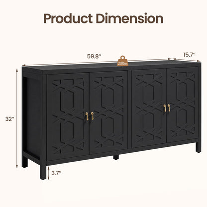 RoyalCraft Buffet Cabinet with Storage, 60" W Modern Coffee Bar Sideboard with 4 Doors & Adjustable Shelves, Painted Wooden Credenza for Dining Room, Kitchen, Living Room, Entryway, Black