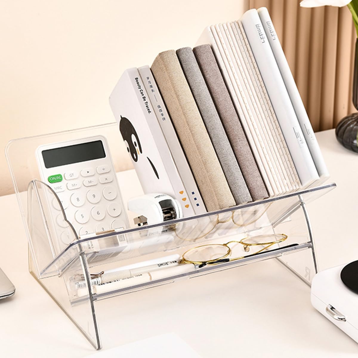 Acrylic Desktop Bookshelf, Detachable Clear Book Organizer, Book/CD/Magazine Rack for Office/Study Room Library/Home