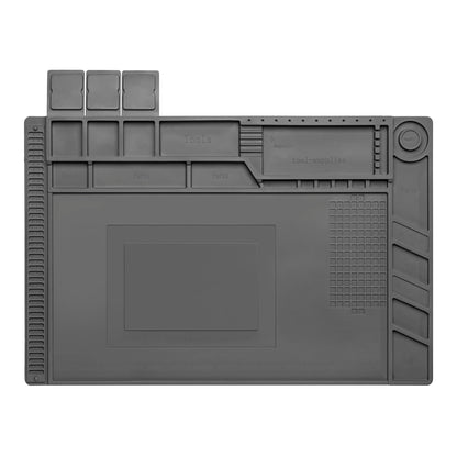 Kaisiking Magnetic Repair Work Mat Premium Silicone Soldering Mat for Soldering, Electronics, Computer Cellphone Repair, BGA Soldering Gun Iron Workbench Protection S160 Mat（Grey）