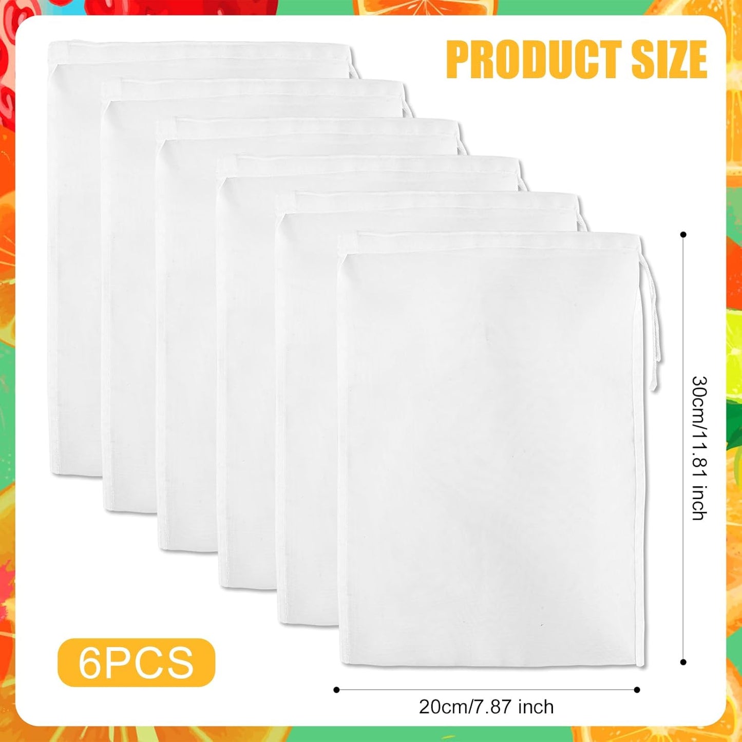 NQEUEPN 6pcs 11.81x7.87 Inch Nut Milk Bags, Reusable Nylon Cheese Cloth Bags Mesh Strainer Bags Nut Bag Strainers Food