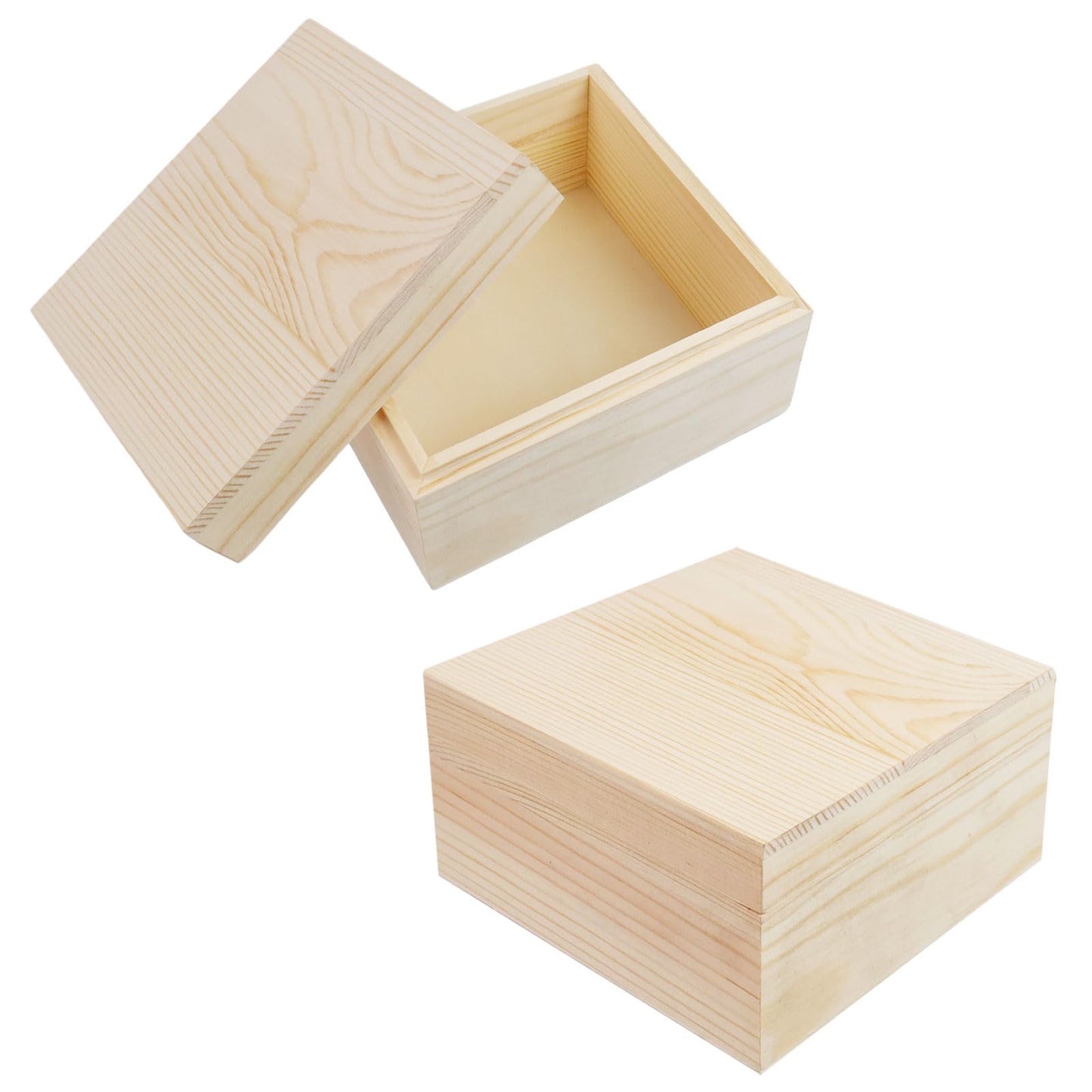 MY MIRONEY 2Pcs Wooden Unfinished Storage Box with Top Lid 4.72" x 4.72" Square Wooden Pine Box DIY Craft Stash Boxes Gift Box for Arts Hobbies and Home Storage