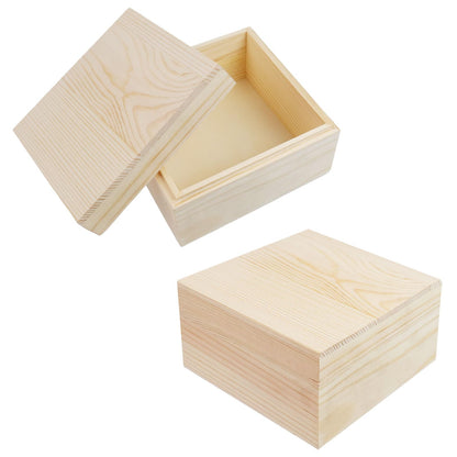 MY MIRONEY 2Pcs Wooden Unfinished Storage Box with Top Lid 4.72" x 4.72" Square Wooden Pine Box DIY Craft Stash Boxes Gift Box for Arts Hobbies and Home Storage