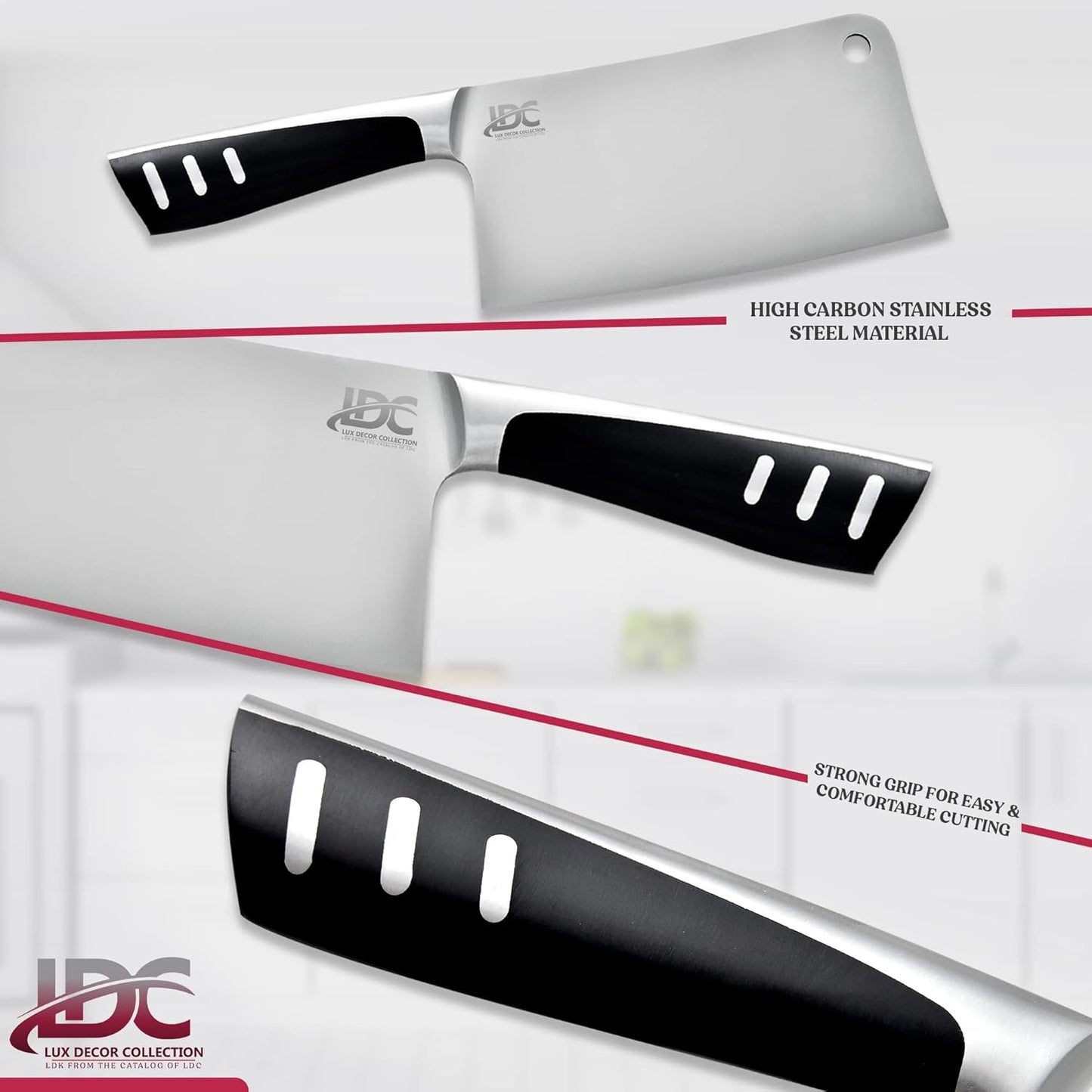 LDC 7" Inch Meat Cleaver Knife - High-Carbon Stainless Steel for Heavy-Duty Slicing, Mincing, Chopping