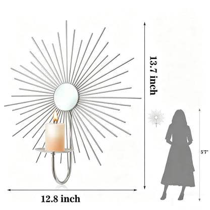 Sxnzequnze 2 Set Candle Sconces Wall Decor for Living Room Metal Sunburst Mirrored Modern Gold Wall-Mounted Candle Holder Sconces Hanging Mounted Fireplace Farmhouse Wedding