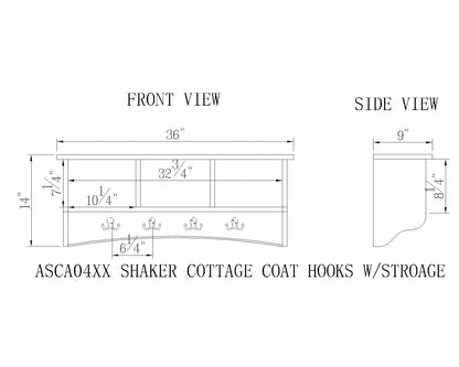 Alaterre Furniture Shaker Cottage Wall Mounted Coat Hook with Cubbies and Storage Bench/Cabinet Set, Espresso