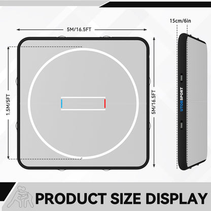 Inflatable Wrestling Mat 16.5x16.5FTx6"Thick, Jiu Jitsu Mats, PVC Landing Training Mat Foldable for Home Gym BJJ, MMA, Martial Art, Boxing, Grappling and Judo (Grey Black)