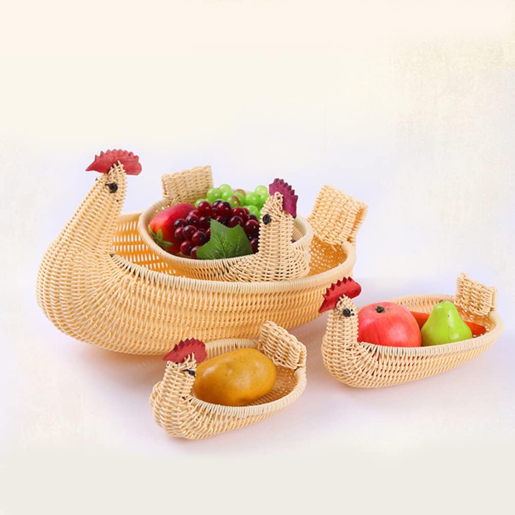 SEWACC Woven Storage Baskets, 3 Pcs Rattan Woven Fruit Basket, Decorative Bowl for Home Kitchen