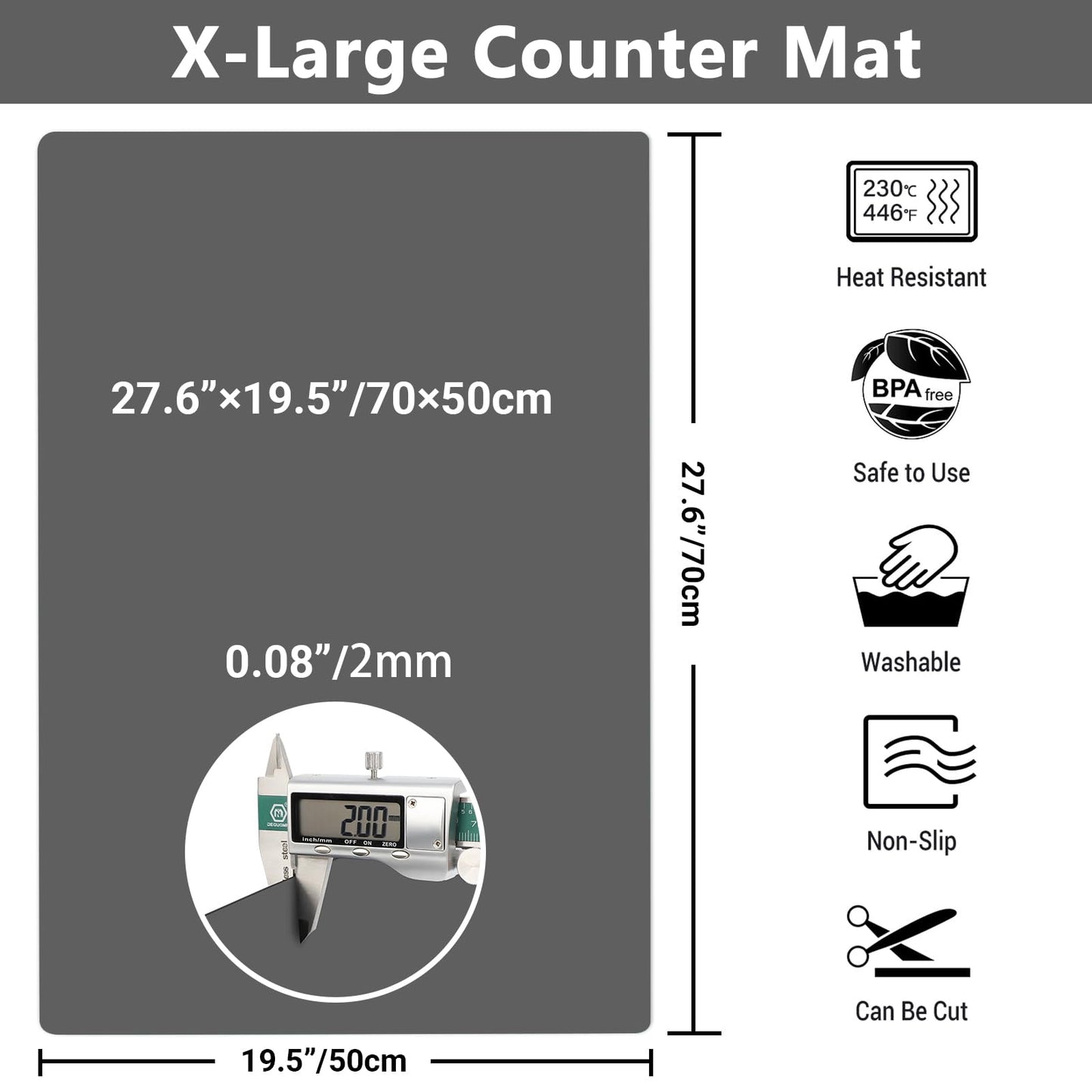 Ewen 27.6x19.5in 2mm Silicone Mats for Kitchen Counter, Thick Heat Resistant Silicone Baking Mat Placemat, Large Glass Top Stove Cover Countertop Protector Pad for Pastry Air Fryer Coffee Maker Art
