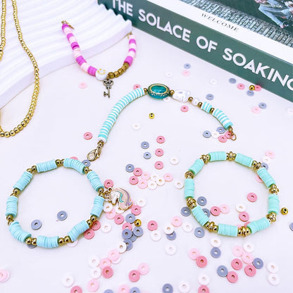 QiQnHngD 8200 PCS 20 Strands Clay Beads Kit, Polymer Clay Beads for Bracelets Making, with Gold Spacer Beads and Charms, 6mm Neutral Beads for Friendship Bracelet, Earth Tone Beads for Adults