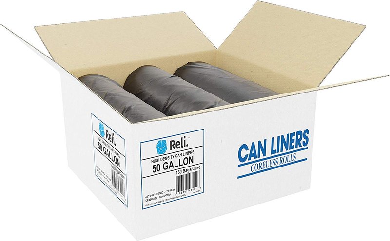 Reli. Premium 50 Gallon Trash Bags | 150 Count | Made in USA | Heavy Duty | Bulk | SuperValue | Black Multi-Use Garbage Bags