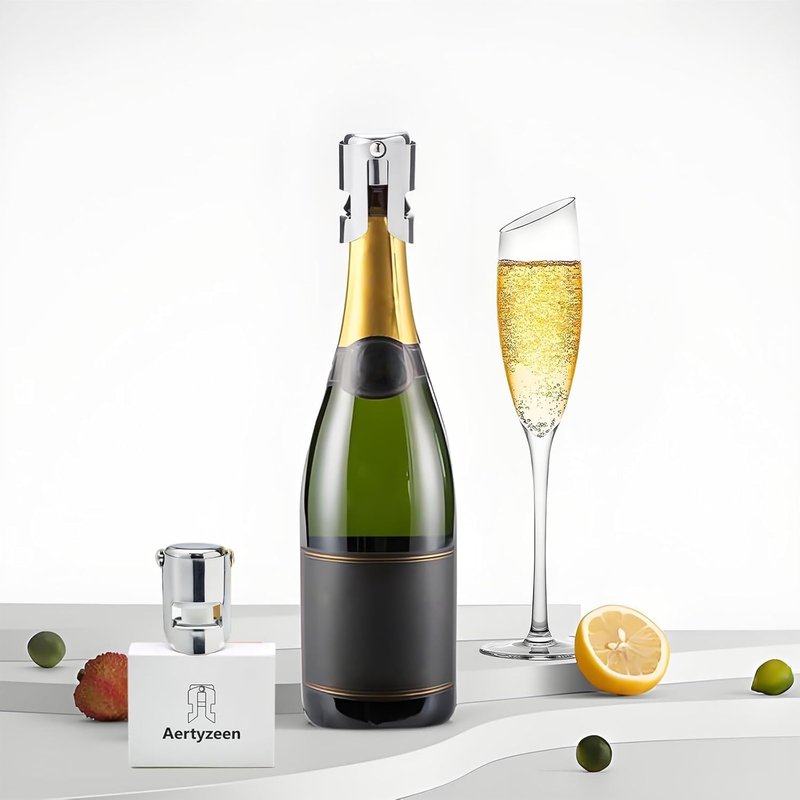 2 Pcs Champagne Stoppers - Premium Stainless Steel Reusable Champagne Bottle Stoppers with Locking Clamp - German Design Keep Bubbles Fresh for Prosecco, Cava, Sparkling Vine Stopper