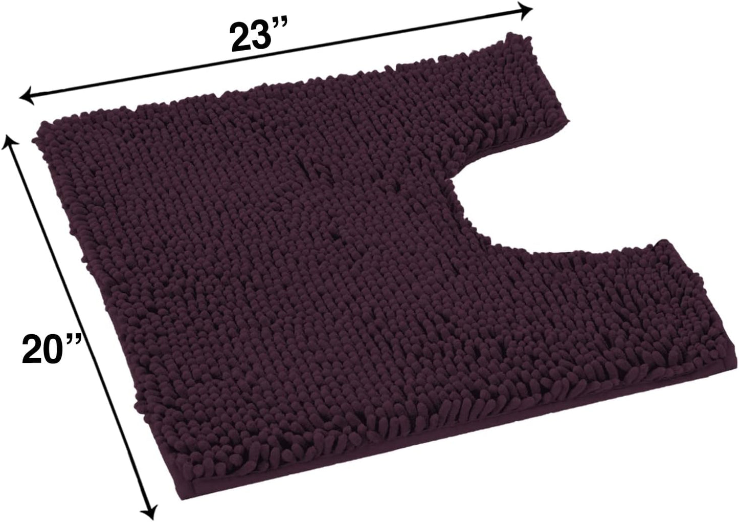 LuxUrux Plum Bath Mat, U-Shaped Contoured Rug for Around Toilet, Super Absorbent Shaggy Bath Rug