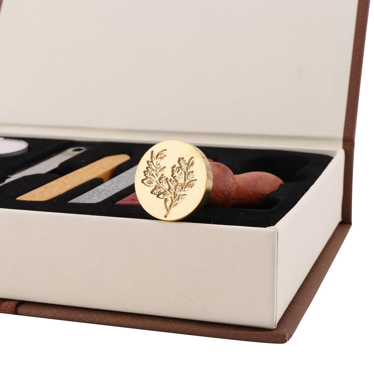Yoption Wax Seal Stamp Kit, Eucalyptus Sealing Stamp with Gold Red Silver Sealing Wax Sticks Gift Box Set for Invitations, Cards, Letters, Gift Idea