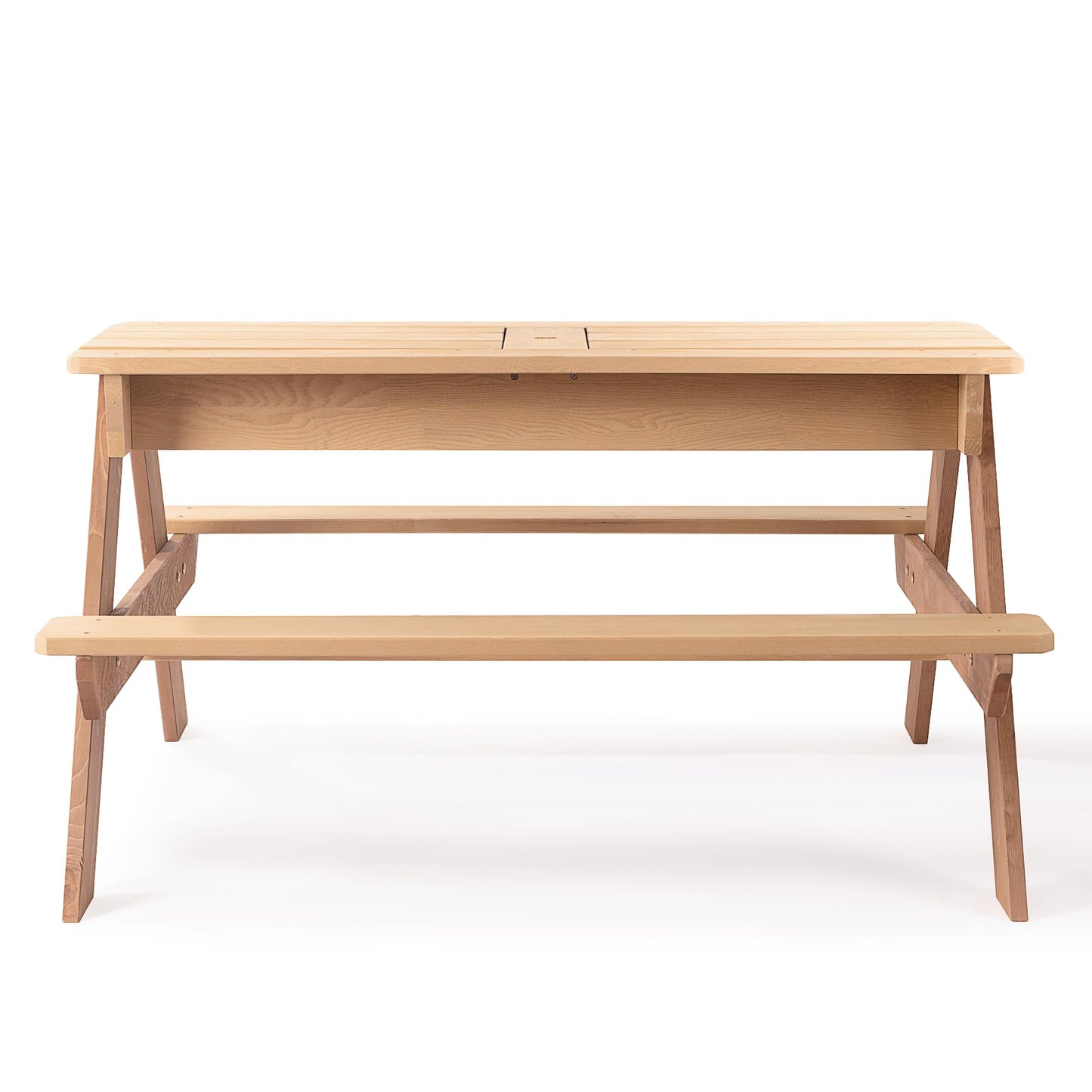 3 in 1 Outdoor Wooden Picnic Table with Umbrella, Convertible Sand Wate, Gray CPSIA Certification