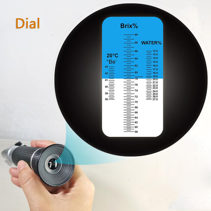 Honey Refractometer for Moisture, Brix and Baume, 3-in-1 Uses, 58-90% Brix Scale Range, Ideal for Honey, Maple Syrup, and Molasses, Bee Keeping Supplies