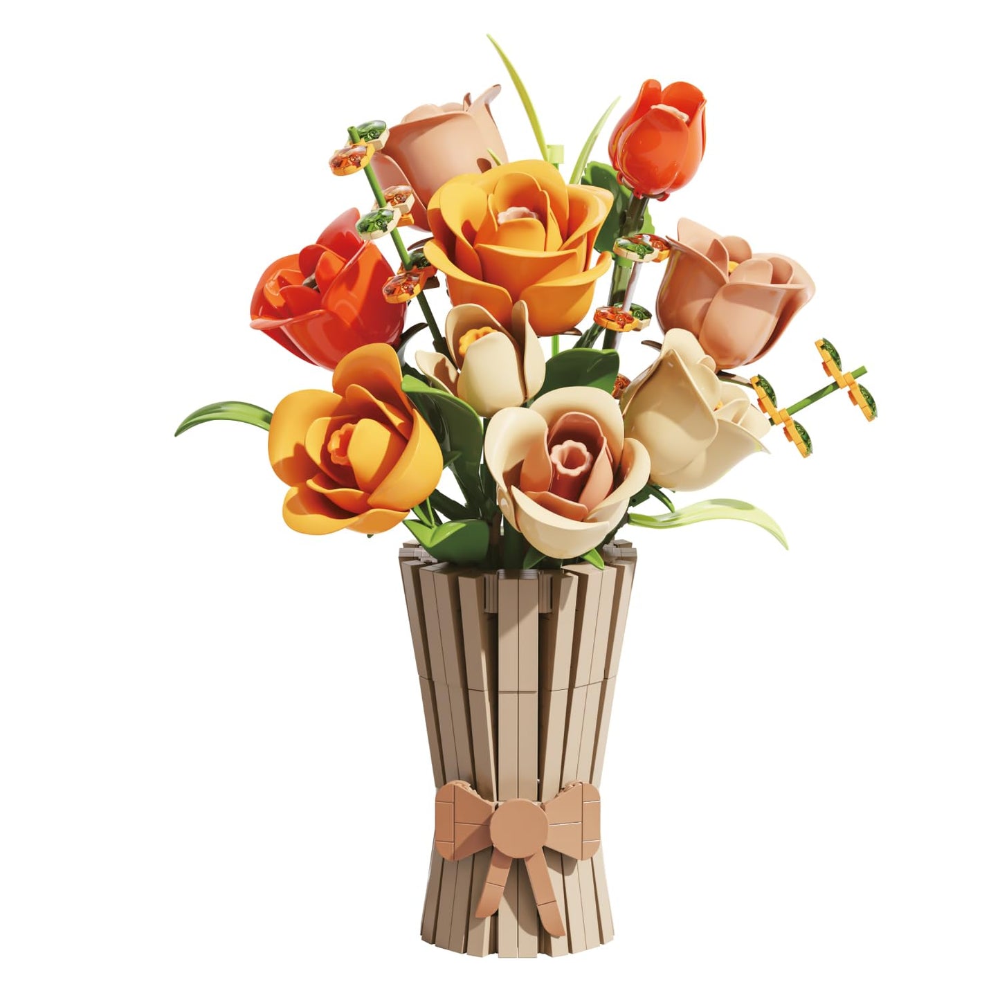 Bagari Roses Bouquet Building Set - Artificial Flowers Building Blocks with Vase, Compatible with Lego Kit for Adults - Collection for Home Office Decor Gifts for Women Men Birthday Anniversary 868PCS
