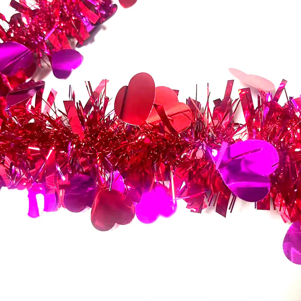 Valentines Tinsel Garland - 33 Ft Rose Red Metallic Heart Shape Valentine's Day Garland Atmosphere Setup for The Confession Scene Tinsel Hanging Twist Hanging Decorations for Party Holiday Supplies