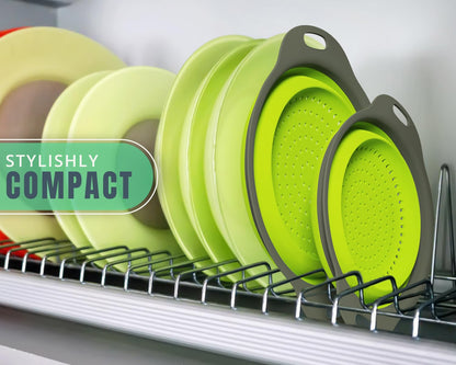 Ultimate Kitchen Strainers Set of 2 - Collapsible Silicone Colanders For Easy Storage by Comfify - Use with Pasta & Veggies or as a Fruit or Berry Bowl with Strainer - Irreplaceable for Campers - Blue