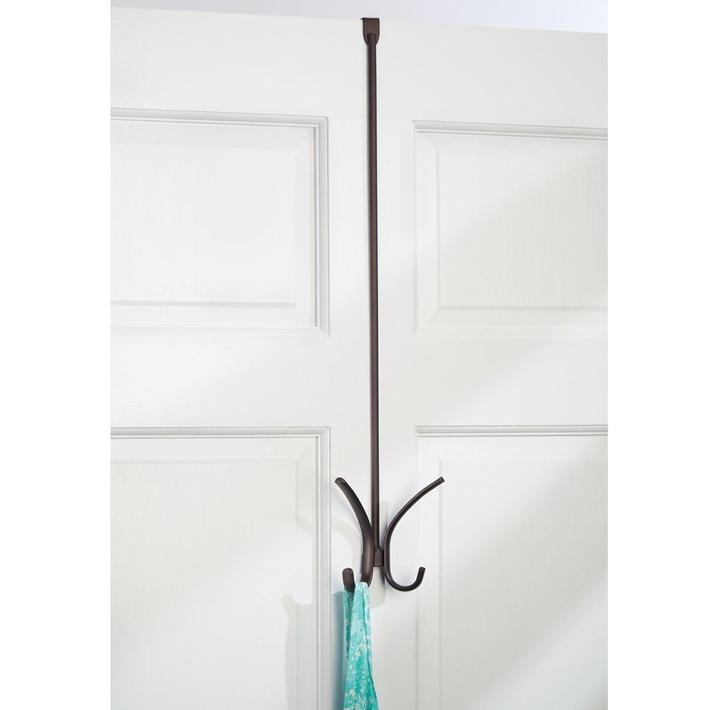 InterDesign Axis Easy Reach 24" Quad Hook, Over the Door Towel Holder or Coat Rack for Bathroom, Bedroom, Office Closet Storage, 4.7" x 3.8" x 24", Bronze