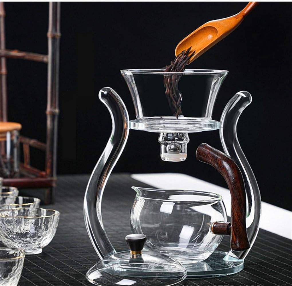 Set Aoheuo Lazy Kungfu Glass Tea Water Diversion Rotating Cover Bowl Semi-Automatic Glass Teapot Suit (crystal glass)