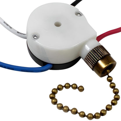 CeilingFanSwitch Zing Ear ZE-208S 3 Speed 3 Way 4 Wire Rotary Speed Control Pull Chain Switch For Ceiling Fans - Antique Brass