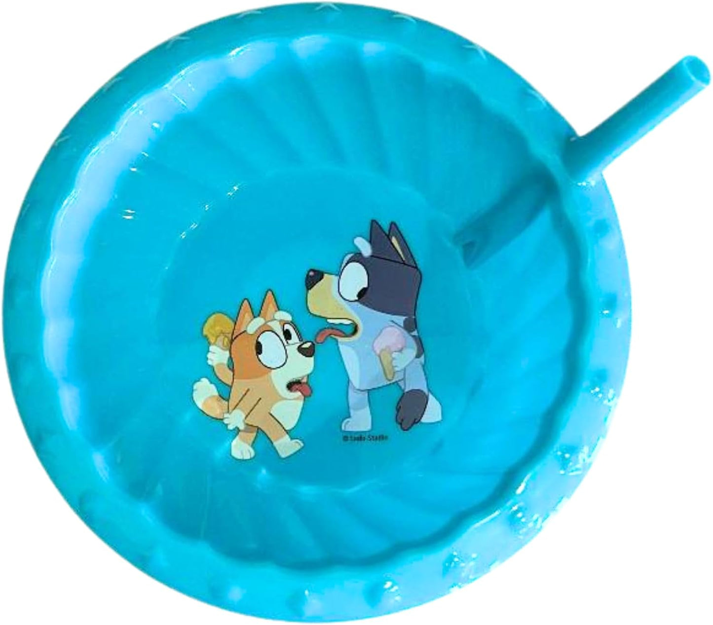 Lunch Money 14.5-oz. Blue Cartoon Plastic Sipper Cereal Bowl with Straw, -Perfect for Kids Breakfast, Lunches, etc.