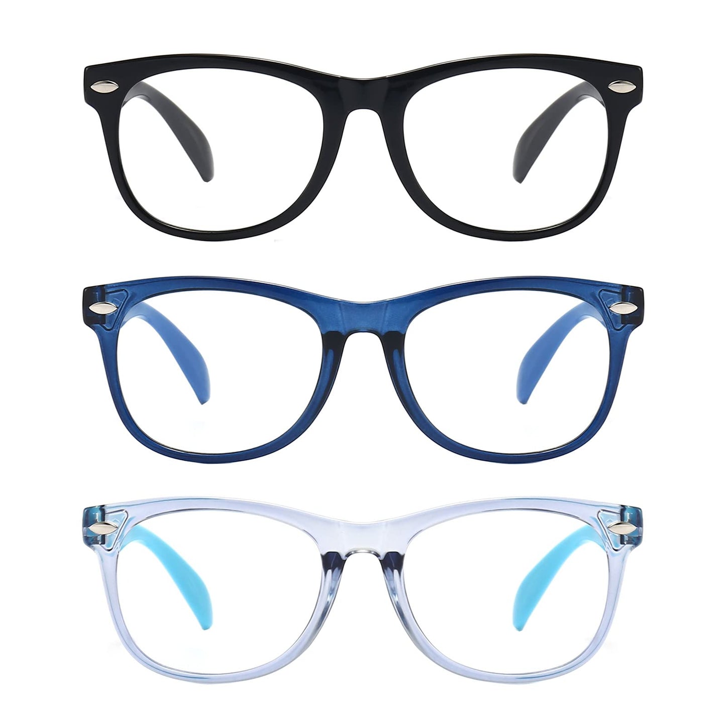 FANNYGO 3 Pack kids Blue Light Blocking Glasses For Girls And Boys Computer Blue Light Blocking Glasses For Age 3-9 (Black + Dark blue + Light blue)