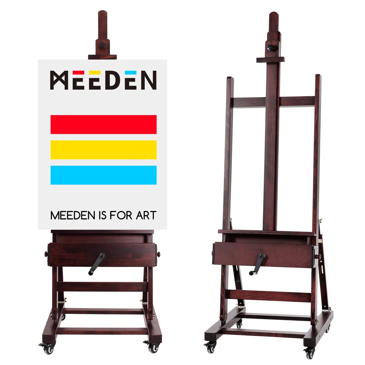 MEEDEN Extra-Large Art Painting Easel - Professional Artist Crank With Height Adjustable 71" to 98" - Heavy Duty Beech Wood Studio H Frame Stand for Painting Canvas up to 83"