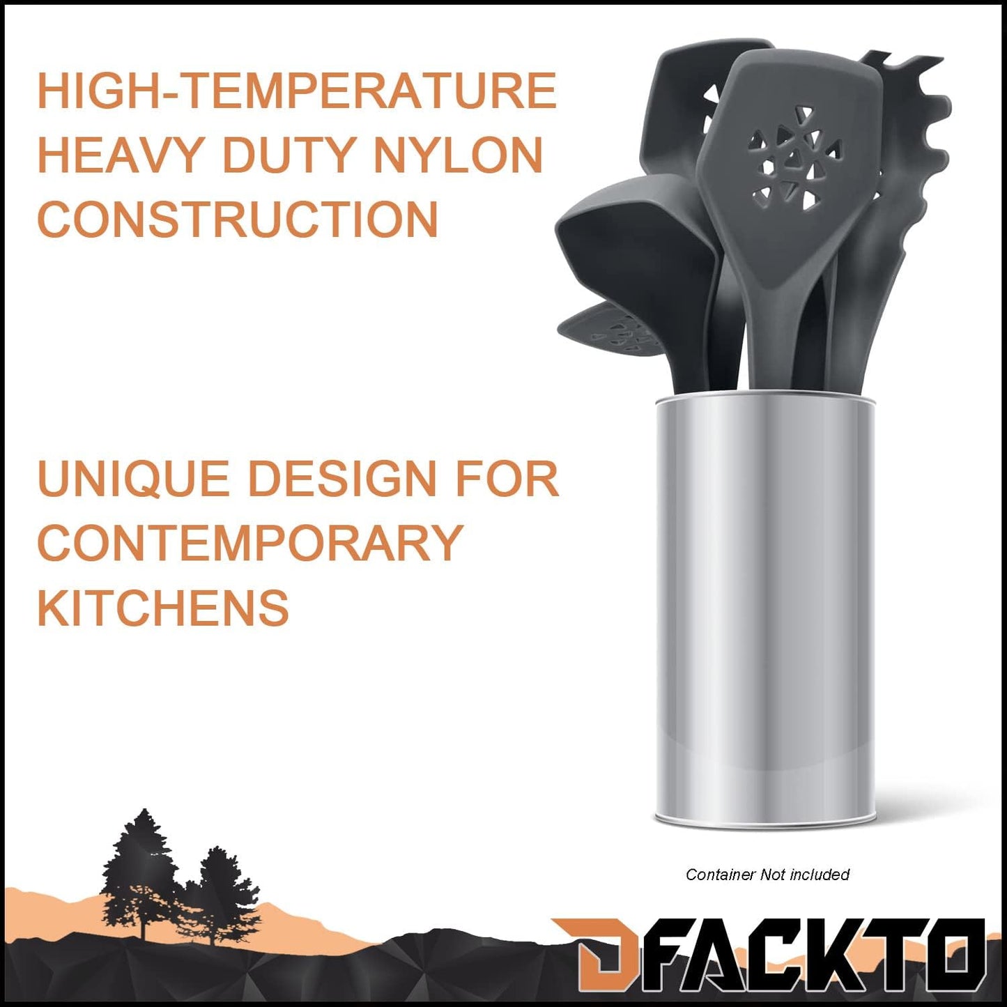 DFACKTO Heavy Duty Kitchen Utensils Set, 6 pc Nonstick Nylon, High Heat Resistant for Cooking (Gray)
