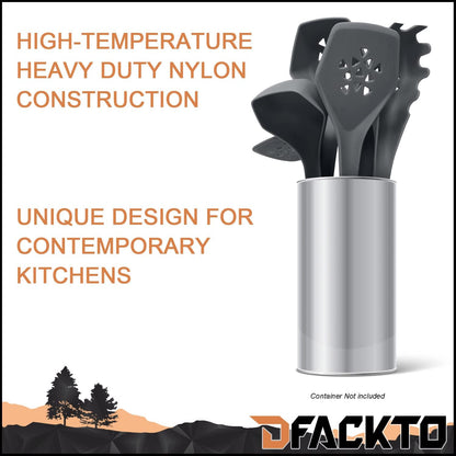 DFACKTO Heavy Duty Kitchen Utensils Set, 6 pc Nonstick Nylon, High Heat Resistant for Cooking (Gray)