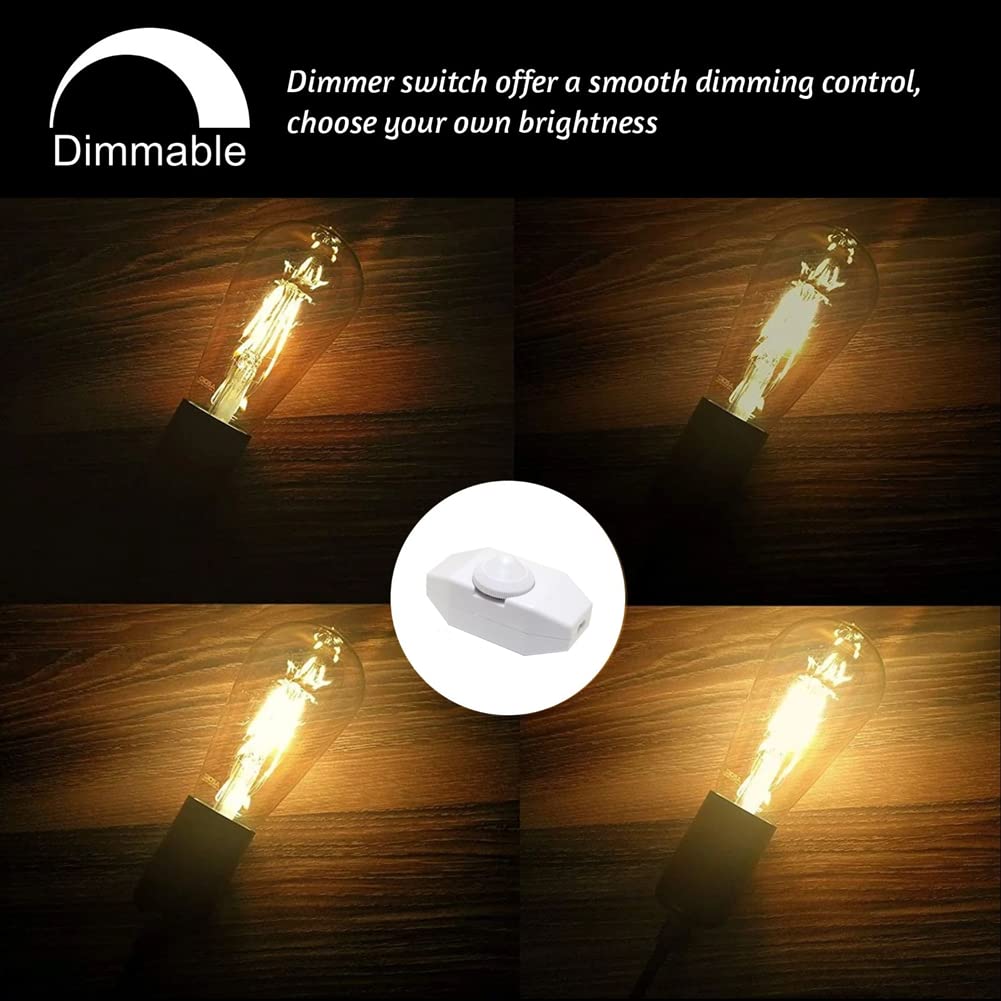 Dimmable Plug in Pendant Light Cord with Dimmer Switch, 15 Ft Hanging Lamp Cord Kit with E26/E27Socket Swag Light with Hooks for DIY Lantern Lampshade White (Incandescent Bulb Only)