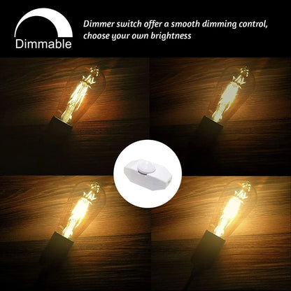 Dimmable Plug in Pendant Light Cord with Dimmer Switch, 15 Ft Hanging Lamp Cord Kit with E26/E27Socket Swag Light with Hooks for DIY Lantern Lampshade White (Incandescent Bulb Only)