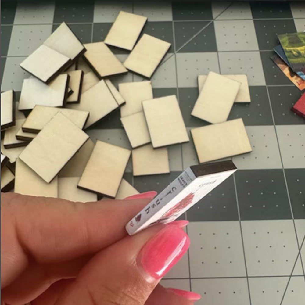 50 Pcs Blank Mini Books for Miniature Bookshelf, Wooden Dollhouse Books 1:12 Scale Mini Books, Print Off The Covers and Backs of The Books You Have Read, Create Your Own Tiny Library