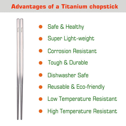 Titanium Chopsticks with Case, XBD Gears 2 Pairs of 9 Inches Square Chopstick Set Dishwasher Safe Reusable for Home & Travel (2-Pair Chopsticks)