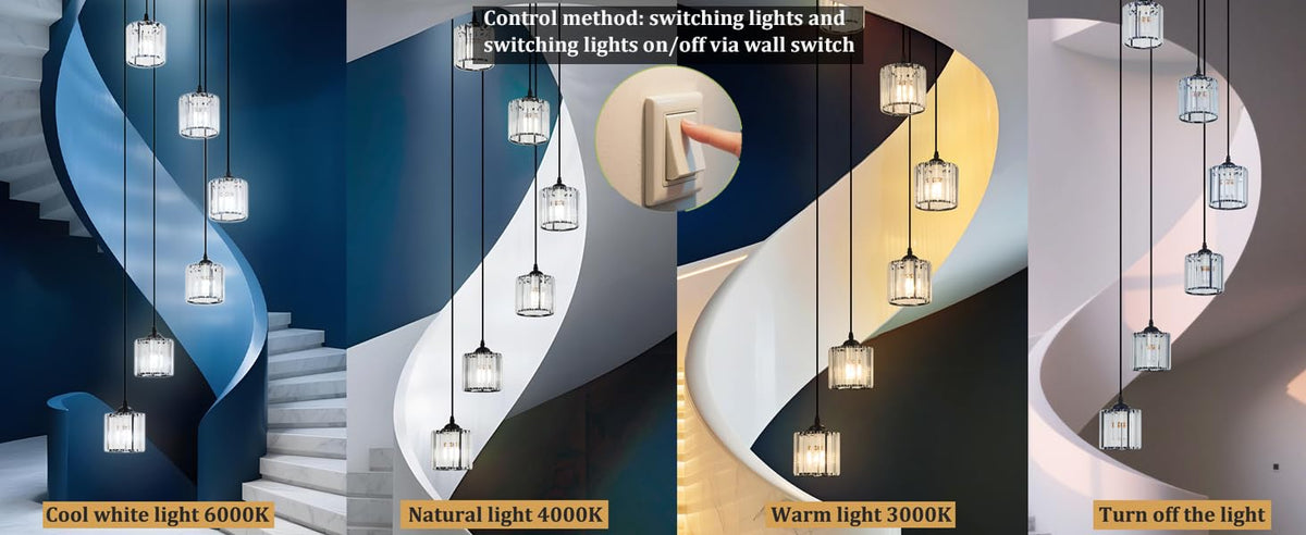 Meimond Long Chandeliers for High Ceilings,Modern Crystal Pendant Light,Raindrop Drop Lamp,Hanging Flush Mount Lighting Fixtures for Spiral Staircase,Foyer,Entryway,Living Room,Black (21 Lights)