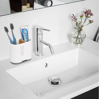 Skiennix Toothbrush Holder - Bamboo Divider Bathroom Organizer with Detachable Design | 2 Slots, White