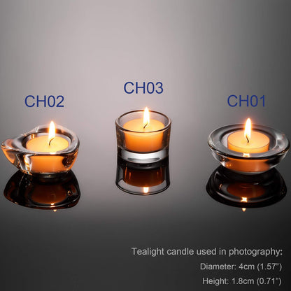 Elivia Clear Tealight Candle Holders - Set of 24, Heart-Shaped Chunky Glass Candle Holder, 2.9" Diameter - CH02