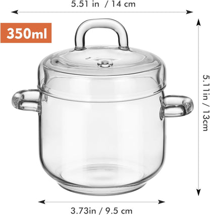 Glass Saucepan with Lid, 350ml Clear Glass Stew Pot for Pasta, Noodle, Soup