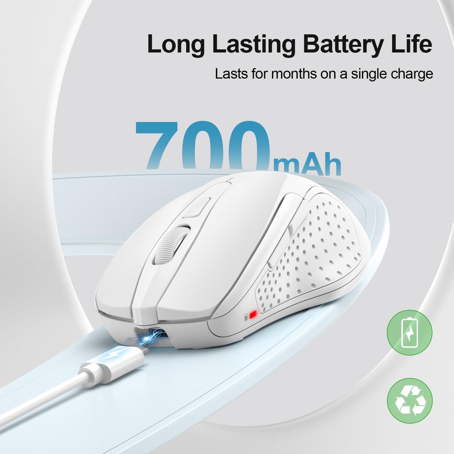 TECKNET Wireless Mouse (BT5.0/3.0 & 2.4G) Rechargeable 4800 DPI Silent USB A & Bluetooth Mouse 6 Buttons, Wide Compatibility - Grey