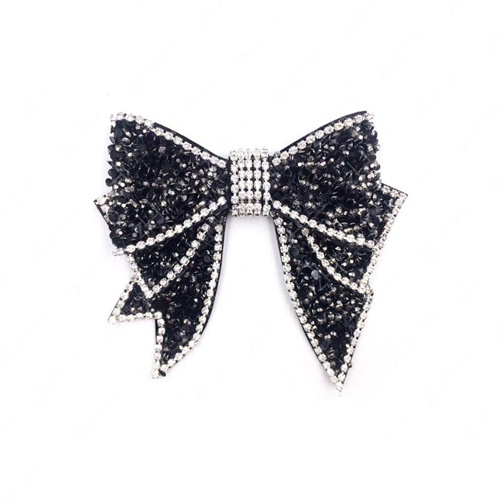 Fodattm 2PCS Huge Handmade Rhinestone Bow Shoes Decoration Charms No Clip No Strap DIY Crafts Findings Accessories Butterfly Shoes Bag Package Accessories (Black)