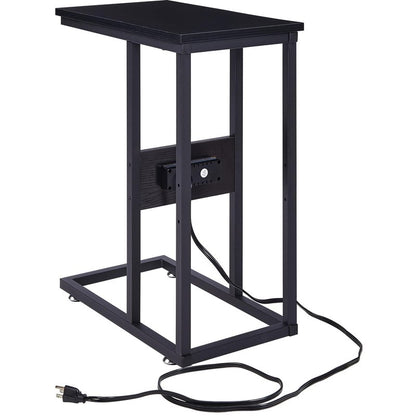 VECELO C Shaped End Side Table with Charging Station & Power Outlets for Couch Sofa/Bed, Snack TV Tray with Metal Frame for Living Room Bedroom 1 Set, Black