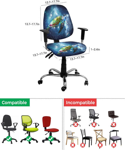 Sea Turtle Office Chair Cover, Stretch Rotating Computer Chair Seat Back Covers, Navy Blue Ombre Desk Chair Slipcovers