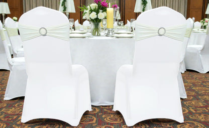 MDS Spandex Chair Sashes - Premium Stretch Covers with Buckle Slider | Universal Fit for Weddings & Events - Ivory, Pack of 75