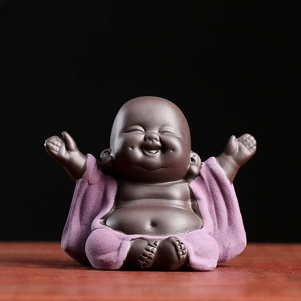 Ceramic Laughing Buddha Statue, Maitreya Happy Buddha Figurine, Cute Baby Monk Home Decor, Purple