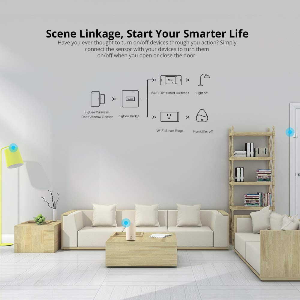 SONOFF SNZB-04 ZigBee Wireless Door and Window Sensor 2-Pack, Burglar Alarm for Home Security, Compatible with Alexa Google Home, SONOFF Zigbee Bridge Required