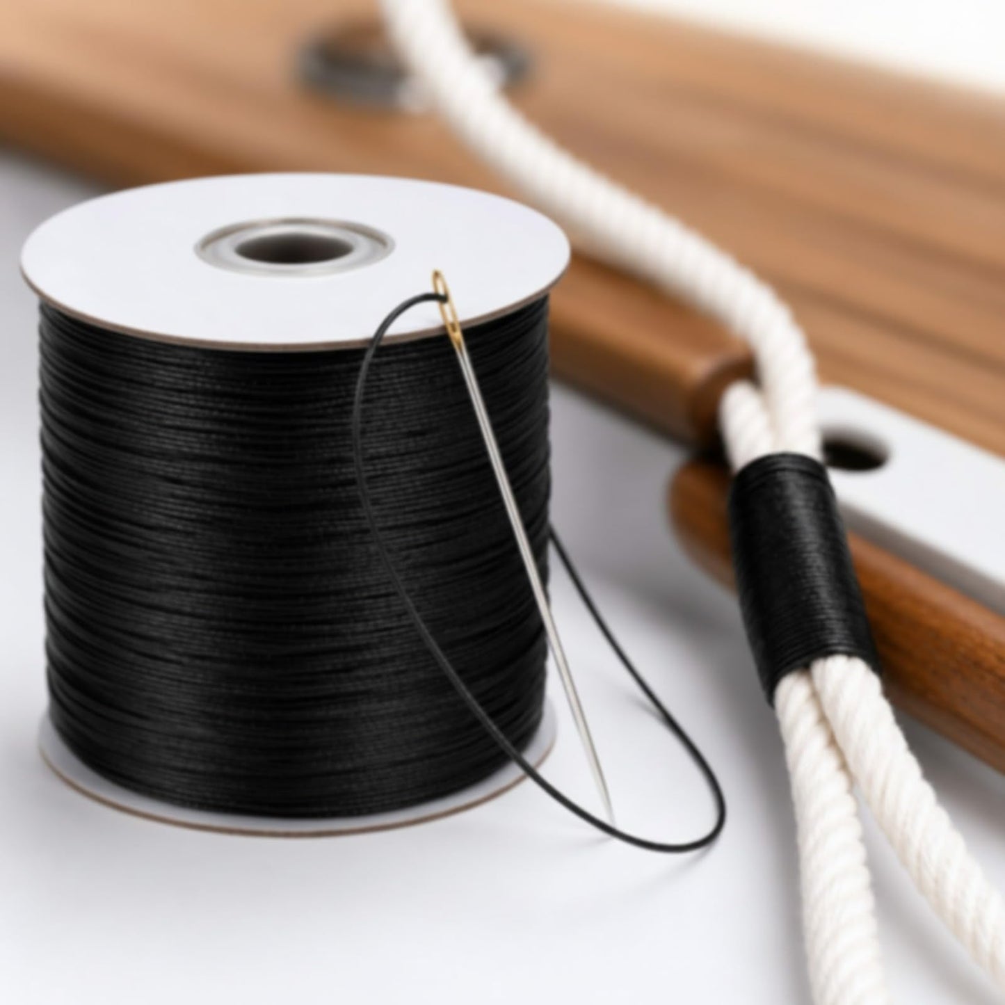 Timgle Waxed Polyester Whipping Twine 0.8mm x 985 Feet, Marine Grade Sail Repair & Rope Seizing Cord with Needle, Heavy Duty Waxed Lacing String for Leather Sewing, Camping, Outdoor Use(Black)