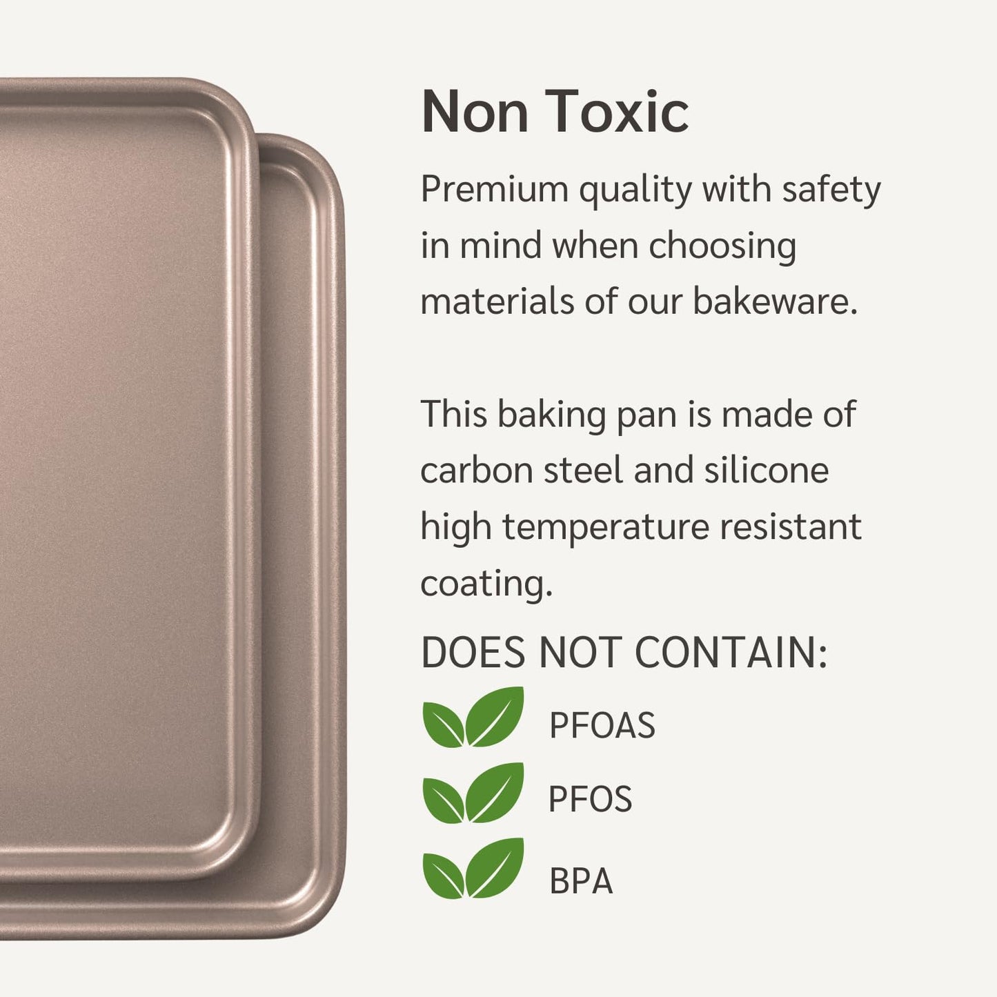 HAPPIELS Nonstick Baking Sheet Set of 2 | PFOA & BPA Free Non Toxic Carbon Steel Cookie Sheets | Best Non Stick Oven Cooking Pans & Half Sheet Pan | Best Nontoxic Baking Trays 18 Inch