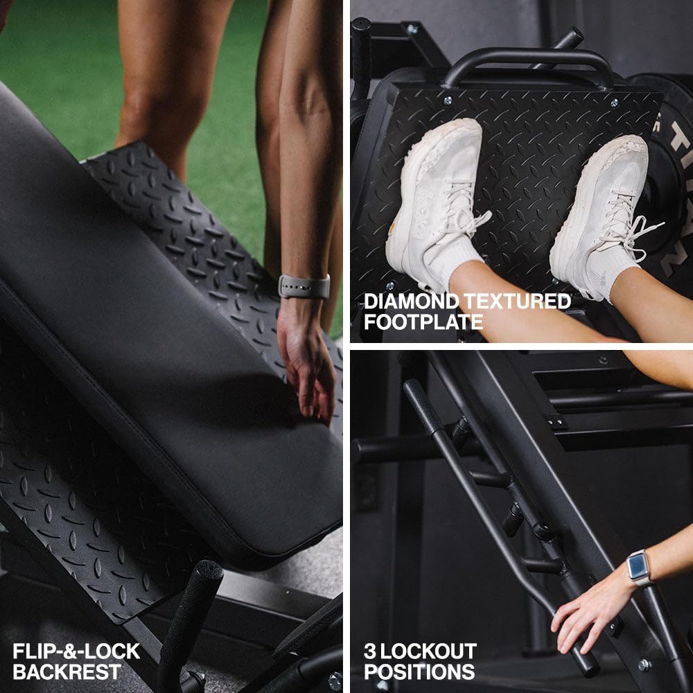 Titan Fitness Plate-Loaded Leg Press Hack Squat Machine Combo, Rated 1000 LB, Three Lockout Positions, Thick HeftyGrip Padding, Quick Adjustments, Lower Body Specialty Machine